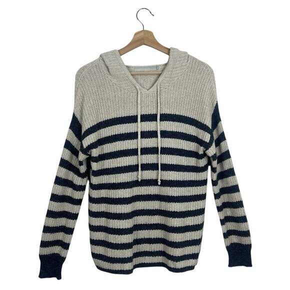 One Grey Day Knit Hoodie Sweater Size Small Pullover Flax Silk Cashmere Striped - Picture 3 of 9